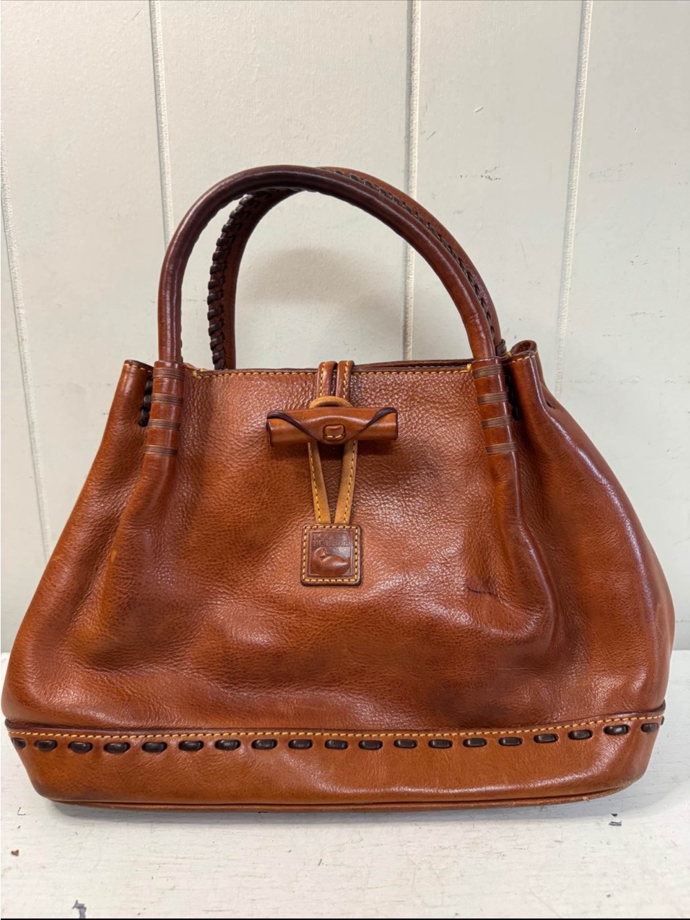 Dooney & Bourke Cognac Brown Pebbled Leather Top-Handle Satchel